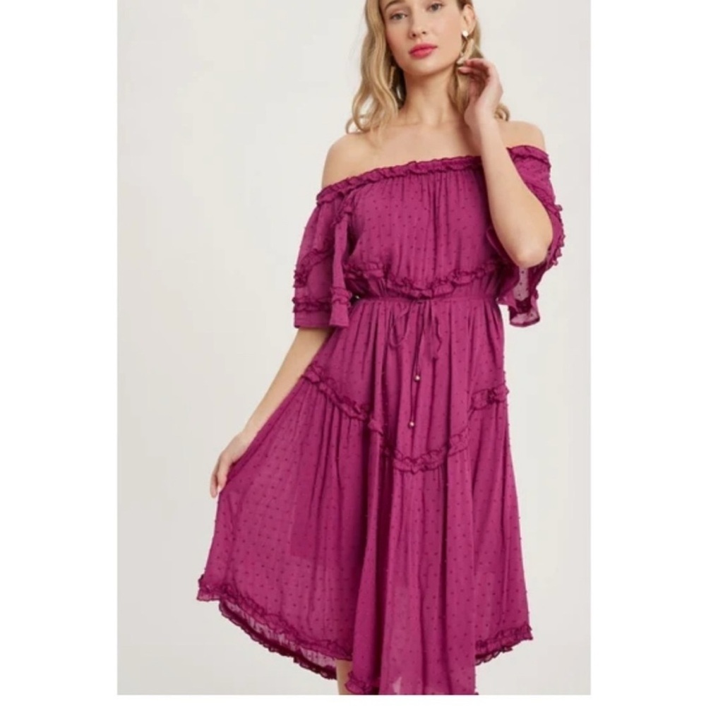 Blu ivy Frill detail off shoulder midi dress size L New with tag - Picture 6 of 8